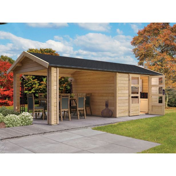 LESENA VRTNA HIŠKA KARIBU TASTRUP 7 S TERASO 300X250X300+320 LES 28MM