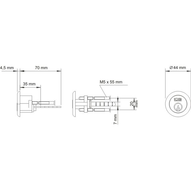 ZAPAHNA KLJUČAVNICA LOB TB61 PRIBITNA BELA, CILINDER NIKELJ Z 3 KLJUČI, UNIVERZALNA LEVO - DESNA.