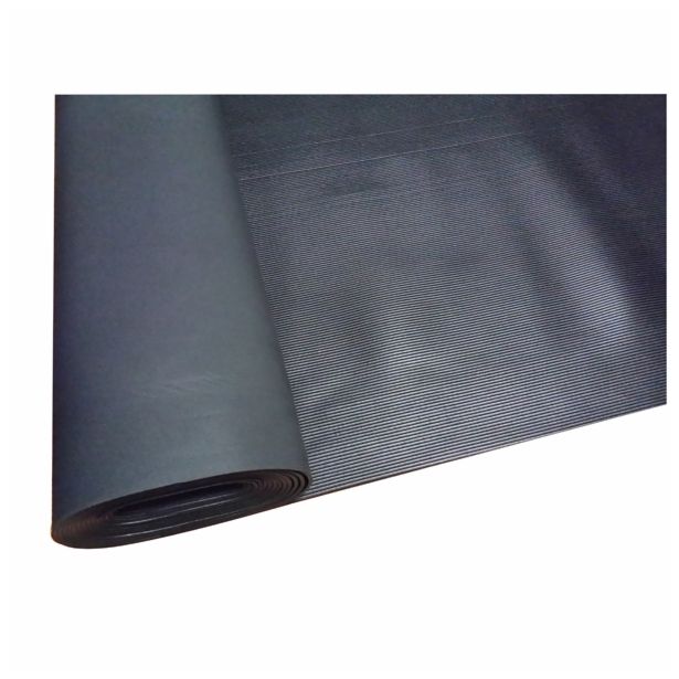 TEHNIČNA GUMENA PLOŠČA 3X1200 MM ČRNA REBRA OZKA AVTOTEKAČ NA METER 10 M