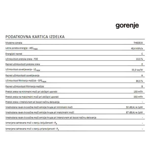 IZVLEČNA KUHINJSKA NAPA GORENJE TH60E3X