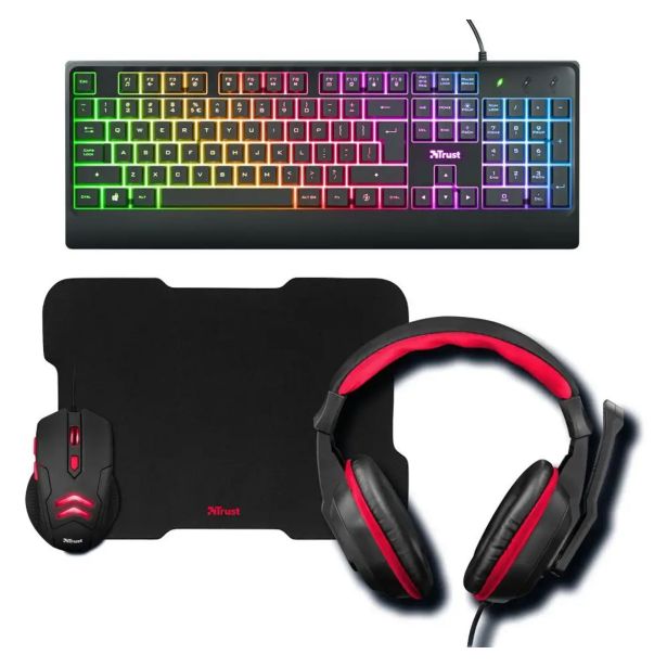 TIPKOVNICA + MIŠKA + SLUŠALKE + PODLOGA TRUST GAMING SET ZIVA 4V1