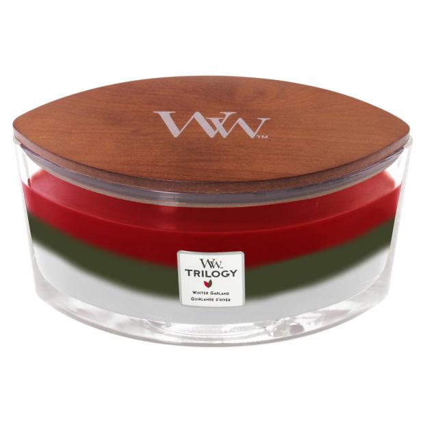 SVEČA V KOZARCU WOODWICK TRILOGY ELIPSE WINTER GARLAND