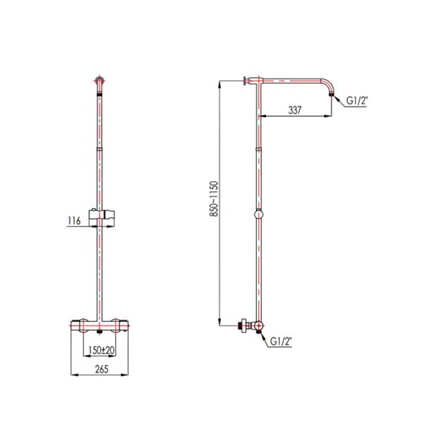 TUŠ SISTEM BLITZ COOL 527/O TERMOSTATSKA ČRNA S CEVJO, ROČNO IN NADGLAVNO PRHO