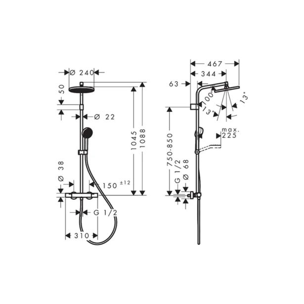 TUŠ SISTEM HANSGROHE ACTIVERA S 240MM KROM TERMOSTATSKI, NADGL. PRHA