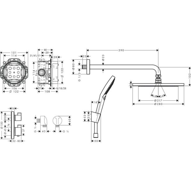 TUŠ SISTEM HANSGROHE HG CROMA SET ZA PRHO 280 1 JET ECOSTAT S