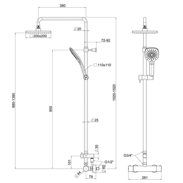 TUŠ SISTEM UNITAS FRESH  F150 TERMOSTATSKA