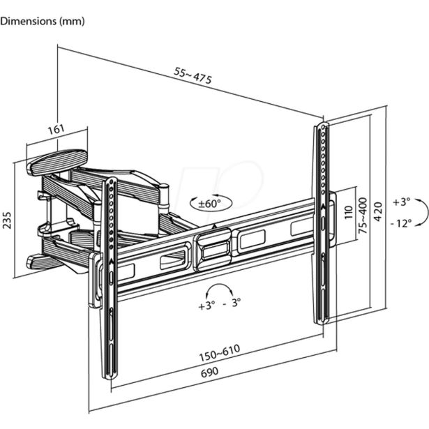 TV NOSILEC GOOBAY MONITOR NOS. STENSKI FULL MOTION L 37" TO 80" 45KG