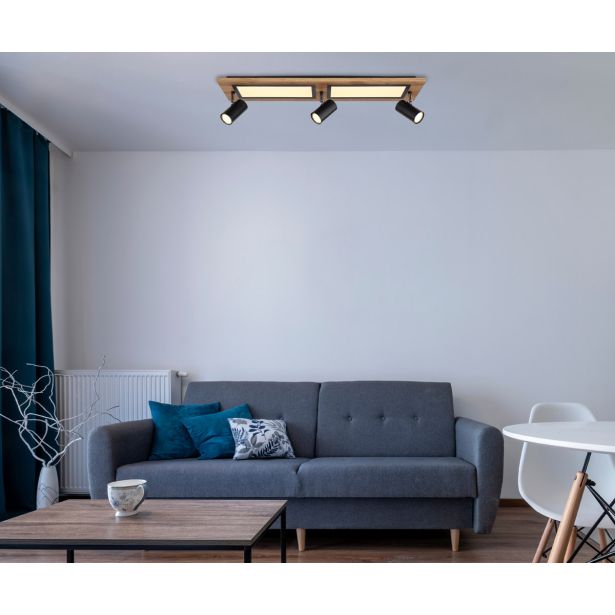 NADGRADNA STROP. SVETILKA ULLA 24W ČRNA / LES WW PRAVOKOTNA