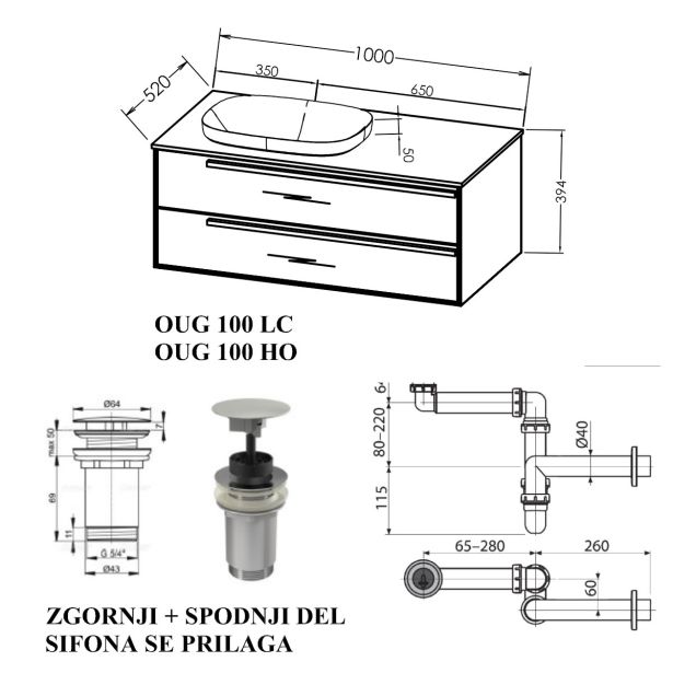 UMIVALNIŠKA ENOTA KOLPA SAN OUG 100 LC GRACE Z UMIVALNIKOM