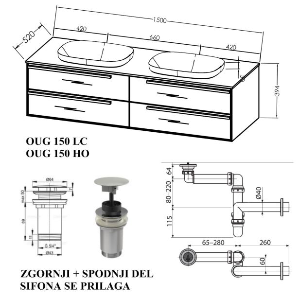 UMIVALNIŠKA ENOTA KOLPA SAN OUG 150 HO GRACE Z UMIVALNIKOM