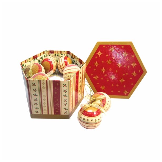 BUNKA IZ UMETNE MASE GLOSSTYLE V ŠKATLI 14 KOS 75 MM 7 POSUTIH RDEČE /ZLATE