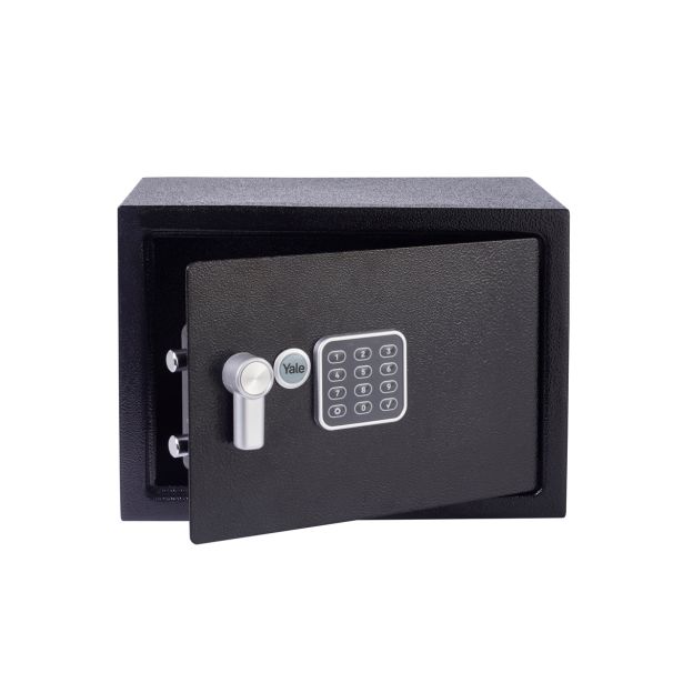 YALE TREZOR VALUE MEDIUM; VXŠXD 250X350X250 MM, 8,3 KG, 16,3 L,  Z ELEKTRONSKA KLJUČAVNICA IN DVEMA KLJUČEMA, ČRNI.