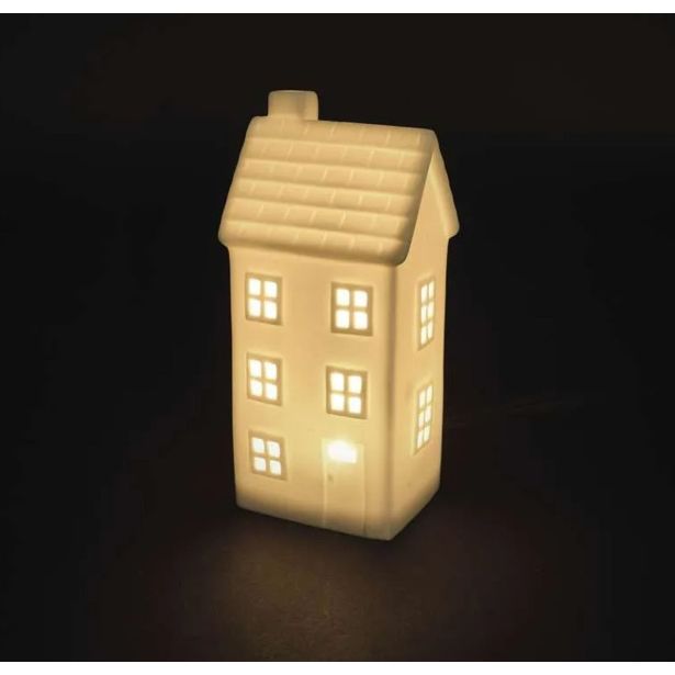 VASICA EMOS LED KERAMIČNA HIŠICA 16CM TOPLO BELA, ČASOVNIK