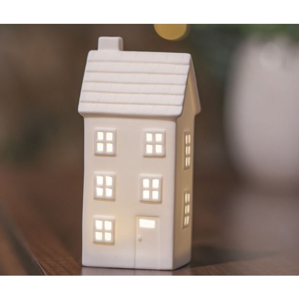 VASICA EMOS LED KERAMIČNA HIŠICA 16CM TOPLO BELA, ČASOVNIK