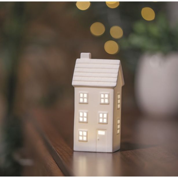 VASICA EMOS LED KERAMIČNA HIŠICA 16CM TOPLO BELA, ČASOVNIK