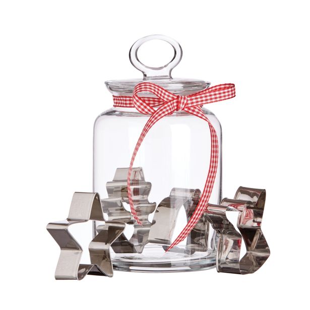 VEČNAMENSKA DOZA 1.5 L STEKLENA Z MODELČKI ZA PIŠKOTE