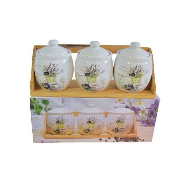 VEČNAMENSKA DOZA ART RIANA SET 3 DOZ ZA ZAČIMBE NA LESENEM STOJALU 3X0.3 L