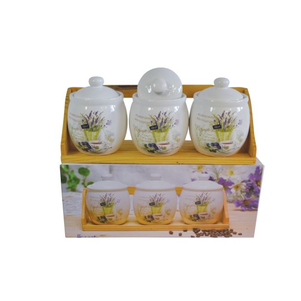 VEČNAMENSKA DOZA ART RIANA SET 3 DOZ ZA ZAČIMBE NA LESENEM STOJALU 3X0.3 L