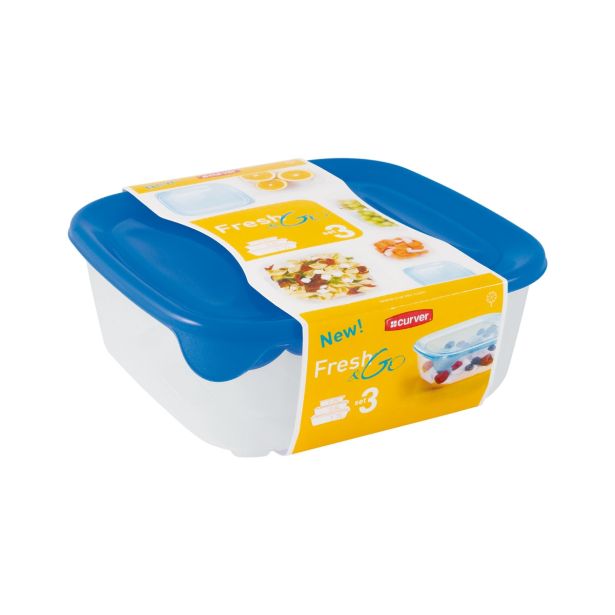 POSODA ZA SHRANJEVANJE CURVER FRESH&GO 3/1 KVADRATNE TRANSPARENT MODRA
