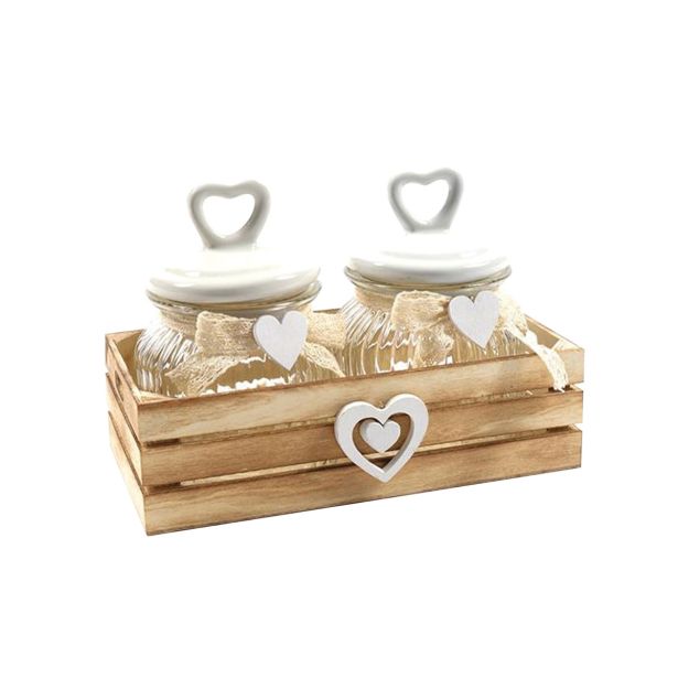 VEČNAMENSKA DOZA SET 2 DOZ S POKROVOM V LESENEM ZABOJČKU