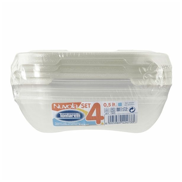 POSODA ZA SHRANJEVANJE TONTARELLI 4X0.5 L 15.8X15.8X7.5 CM NUVOLA KVADRATNA