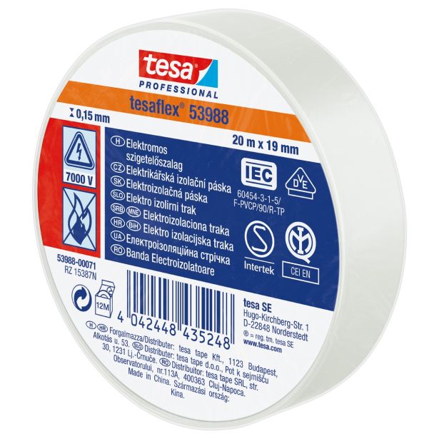 VEČNAMENSKI LEPILNI TRAK TESA ELEKTRO IZOLIRNI TRAK BEL 20MX19MM