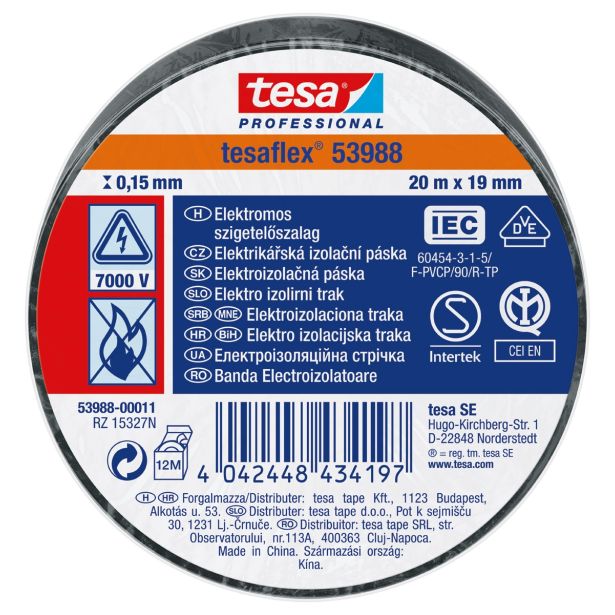 VEČNAMENSKI LEPILNI TRAK TESA ELEKTRO IZOLIRNI TRAK ČRN 20MX19MM