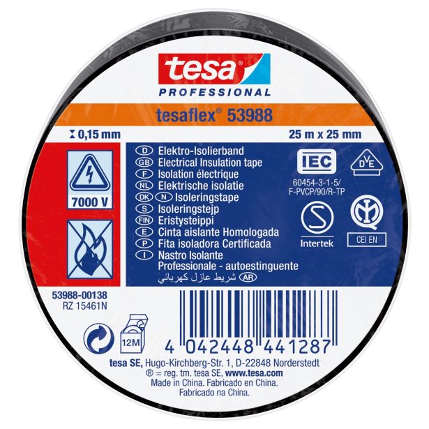 VEČNAMENSKI LEPILNI TRAK TESA ELEKTRO IZOLIRNI TRAK ČRN 25MX25MM