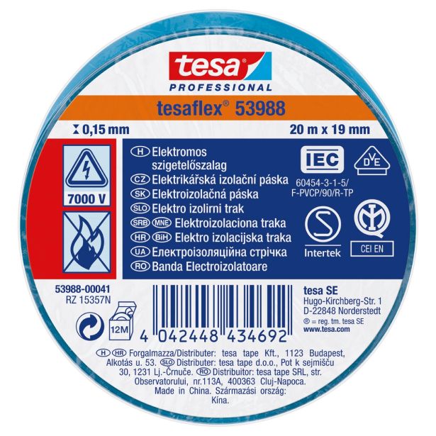 VEČNAMENSKI LEPILNI TRAK TESA ELEKTRO IZOLIRNI TRAK MODER 20MX19MM