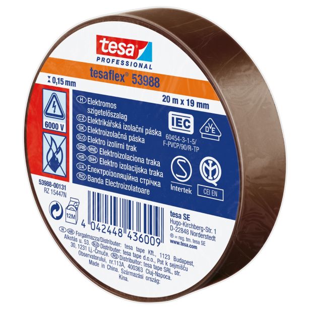 VEČNAMENSKI LEPILNI TRAK TESA ELEKTRO IZOLIRNI TRAK RJAV 20MX19MM