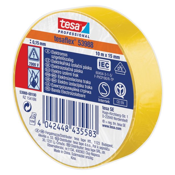 VEČNAMENSKI LEPILNI TRAK TESA ELEKTRO IZOLIRNI TRAK RUMEN 10MX15MM