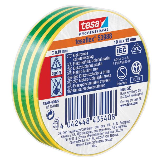 VEČNAMENSKI LEPILNI TRAK TESA ELEKTRO IZOLIRNI TRAK RUMENO/ZELEN 10MX15MM
