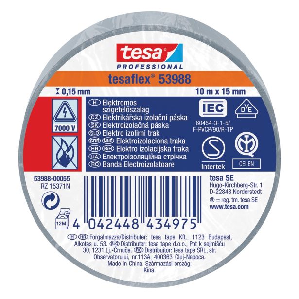 VEČNAMENSKI LEPILNI TRAK TESA ELEKTRO IZOLIRNI TRAK SIV 10MX15MM