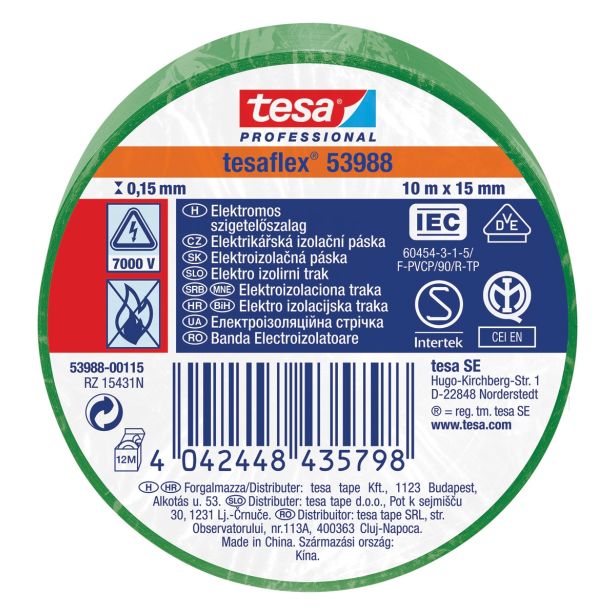 VEČNAMENSKI LEPILNI TRAK TESA ELEKTRO IZOLIRNI TRAK ZELEN 10MX15MM