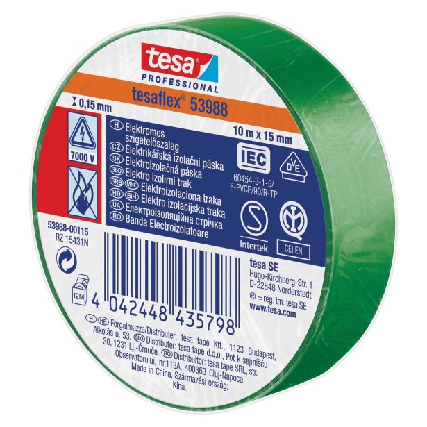 VEČNAMENSKI LEPILNI TRAK TESA ELEKTRO IZOLIRNI TRAK ZELEN 10MX15MM