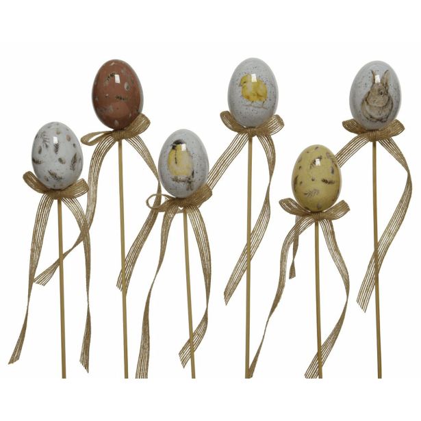 VELIKONOČNI PROGRAM DECORIS JAJČKA NA PALČKI, 6/1 4X6 CM, RJAV/BEL/RUMEN