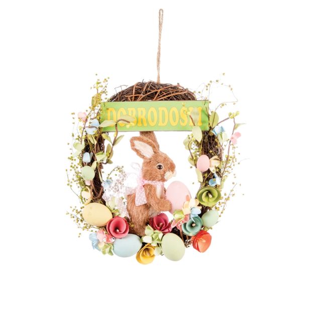 VELIKONOČNI PROGRAM GLOSSTYLE VENEC S FIGURO FI 30 CM IN NAPISOM DOBRODOŠLI