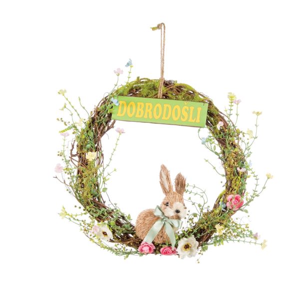 VELIKONOČNI PROGRAM GLOSSTYLE VENEC S FIGURO FI 38 CM IN NAPISOM DOBRODOŠLI