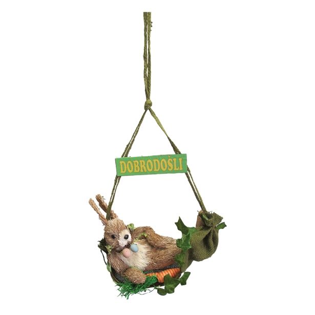 VELIKONOČNI PROGRAM GLOSSTYLE VISEČA DEKORACIJA 38 CM Z ZAJCEM IN DOBRODOŠLI