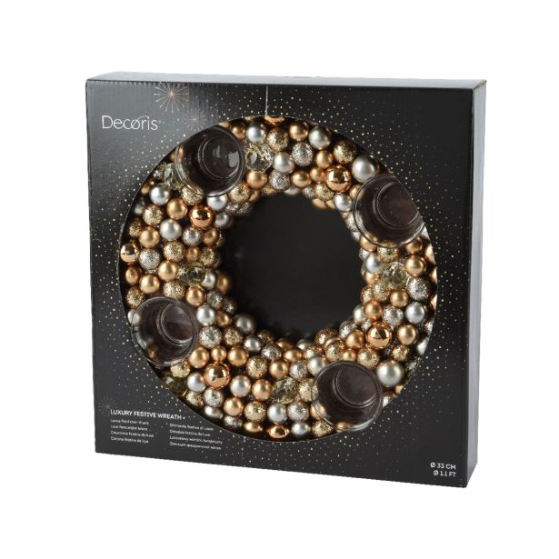 VENČEK DECORIS ADVENTNI ZLATO/SREBRNE S 4 KOZARČKI, FI 33 CM