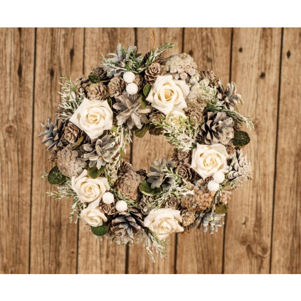 VRATNI VENEC Z BELIMI ROŽAMI 25 CM