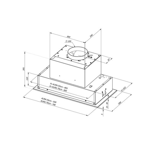 VGRADNA KUHINJSKA NAPA CIARKO DESIGN AURA 74 CM, ČRNA
