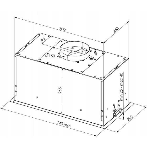 VGRADNA KUHINJSKA NAPA CIARKO DESIGN DUO 74 CM, ČRNA
