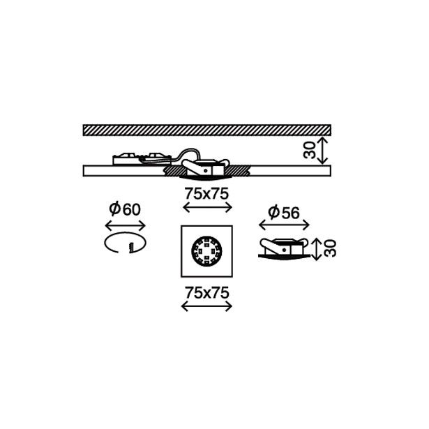 VGRADNA STROPNA SVETILKA PRISMA 1X5W LED, 75X75 MM BELA, KVADR., IP44