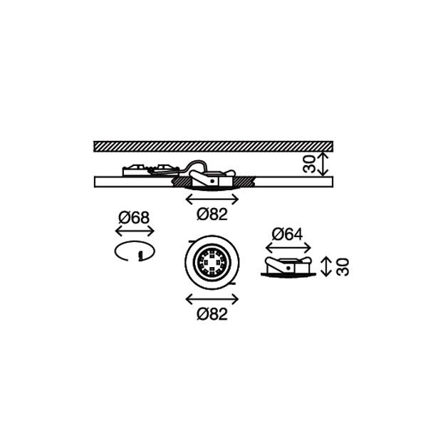 VGRADNA STROPNA SVETILKA PRISMA 1X5W LED,FI=75MM GIBLJIVA KROM, OKR., IP23