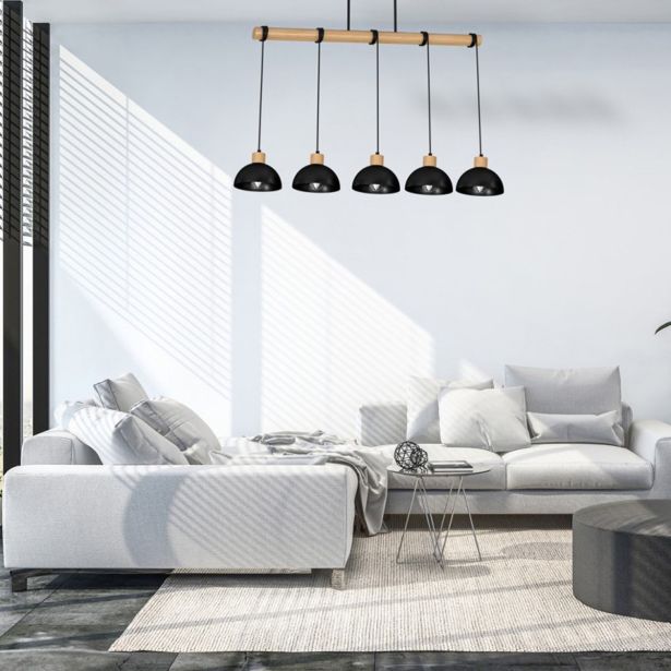 VISEČA SVETILKA MILAGRO ERIK ČRNA/LES 5XE27 MLP7227