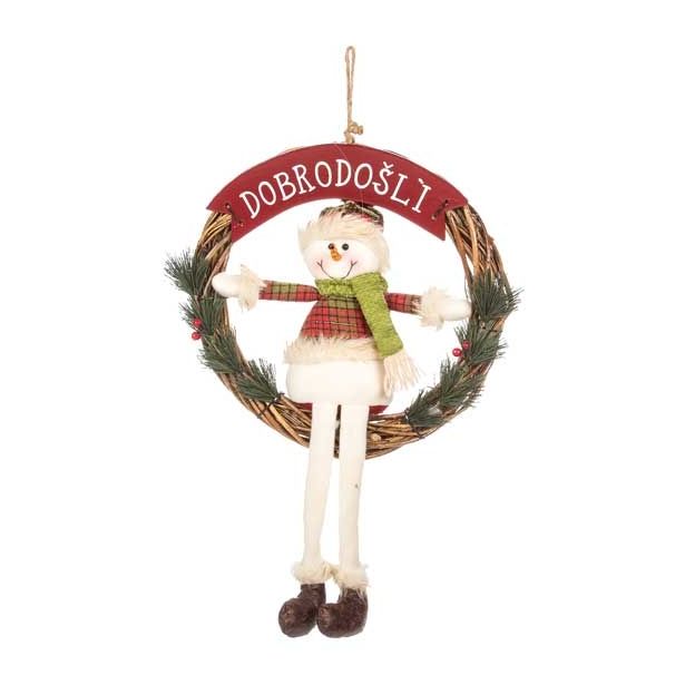 VRATNA DEKORACIJA GLOSSTYLE VISEČI VENEC FI 34 CM Z NAPISOM BOŽIČEK/SNEŽAK