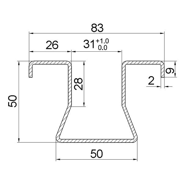 VODILO ZA POMIČNA VRATA 50X50X83X6000 MM TALNI POCINKANI