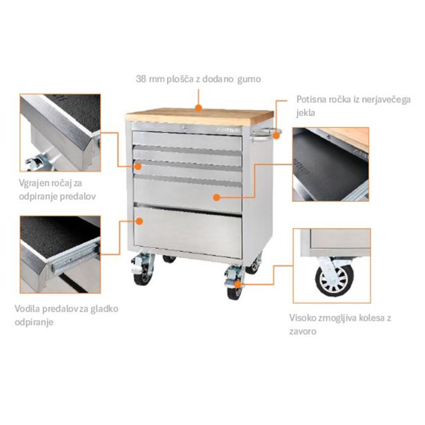 VOZIČEK ZA ORODJE TACTIX 680X467X952 MM 5 PREDALOV NERJAVEČ