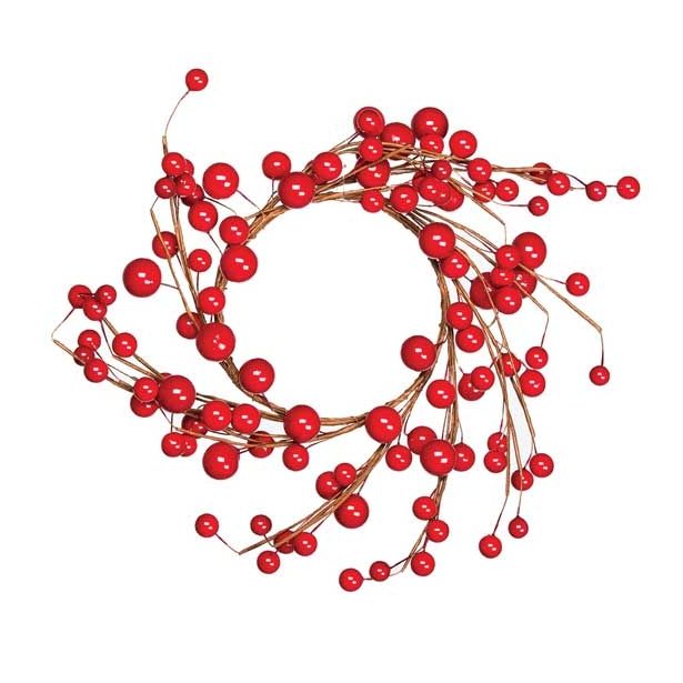 VRATNA DEKORACIJA GLOSSTYLE VENEC RDEČI S PERLAMI 25 CM PREMERA